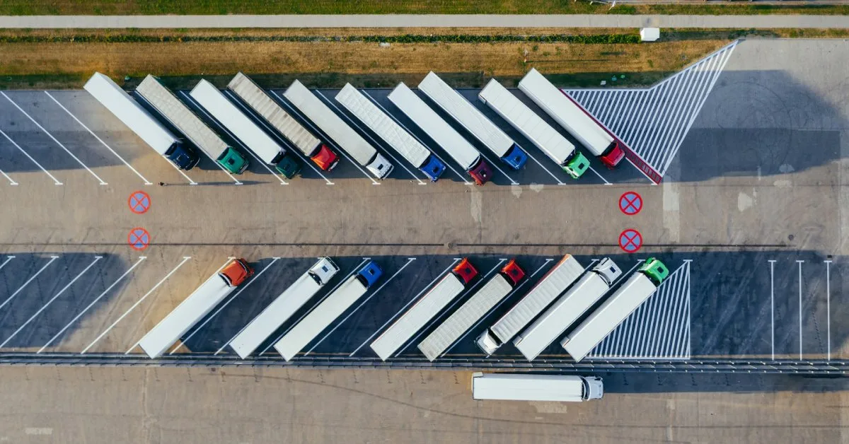 Freight trucks waiting around during supply chain disruptions